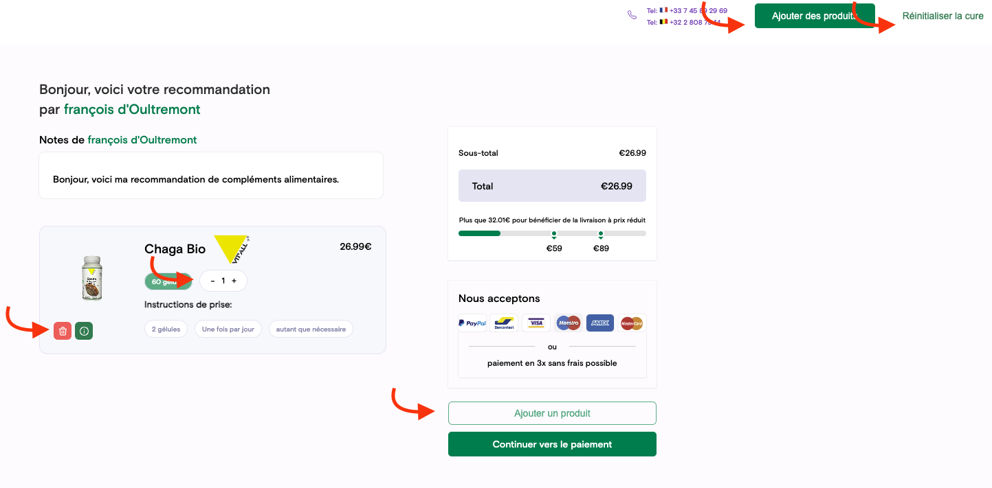 Modifier une recommandation avant de commander