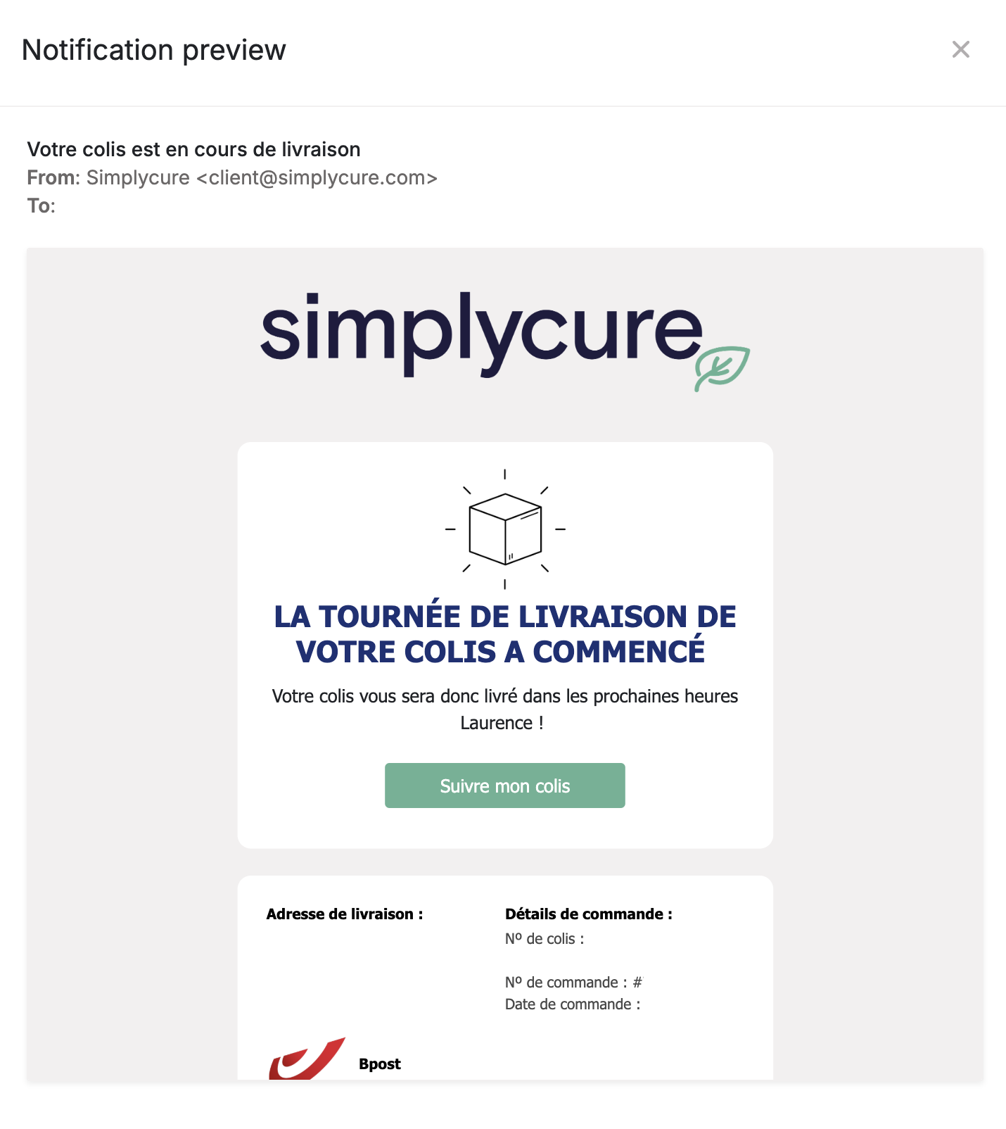 Email : la tournée de livraison de votre colis a commencé