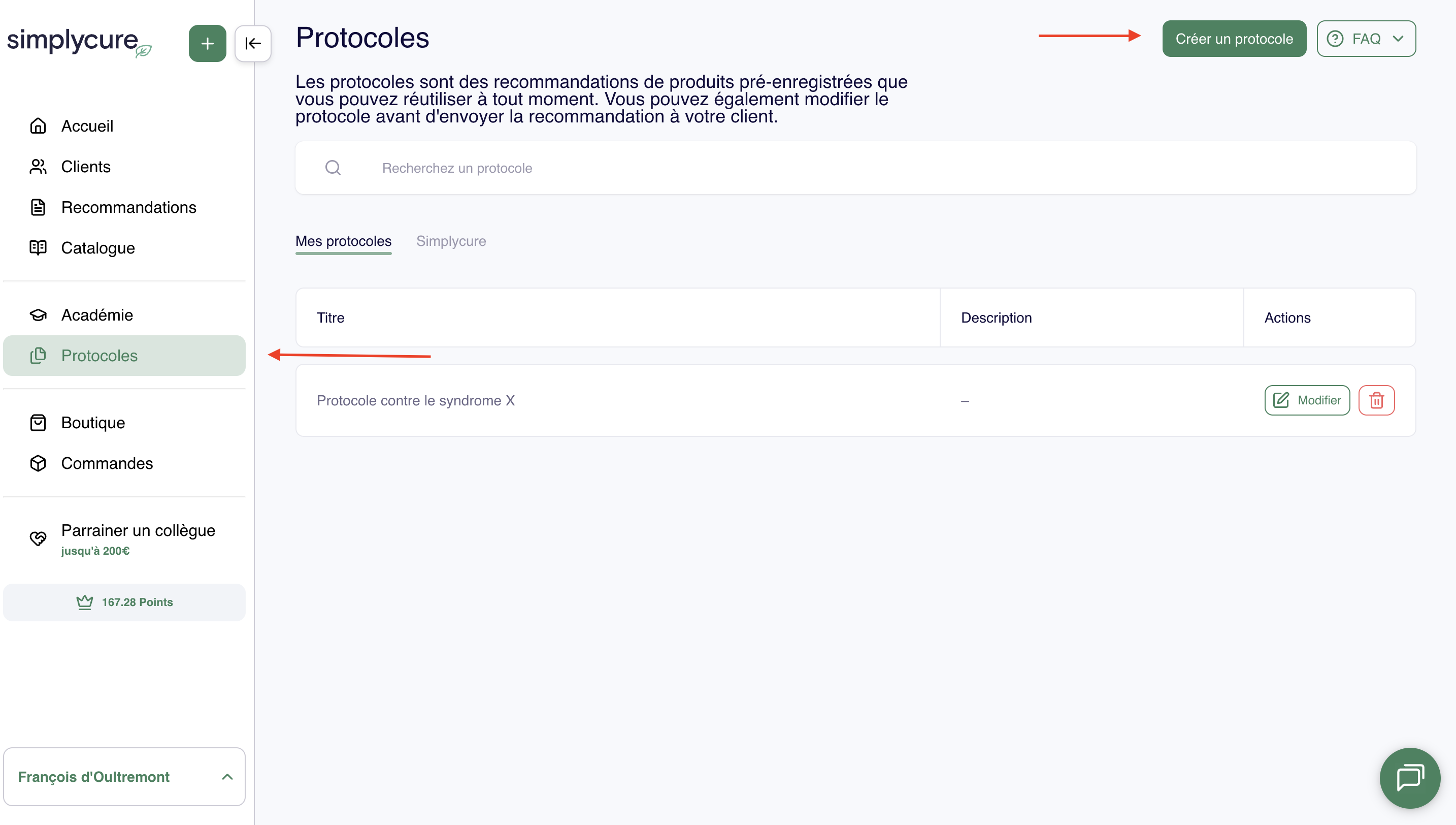 Création d'un protocole dans Simplycure
