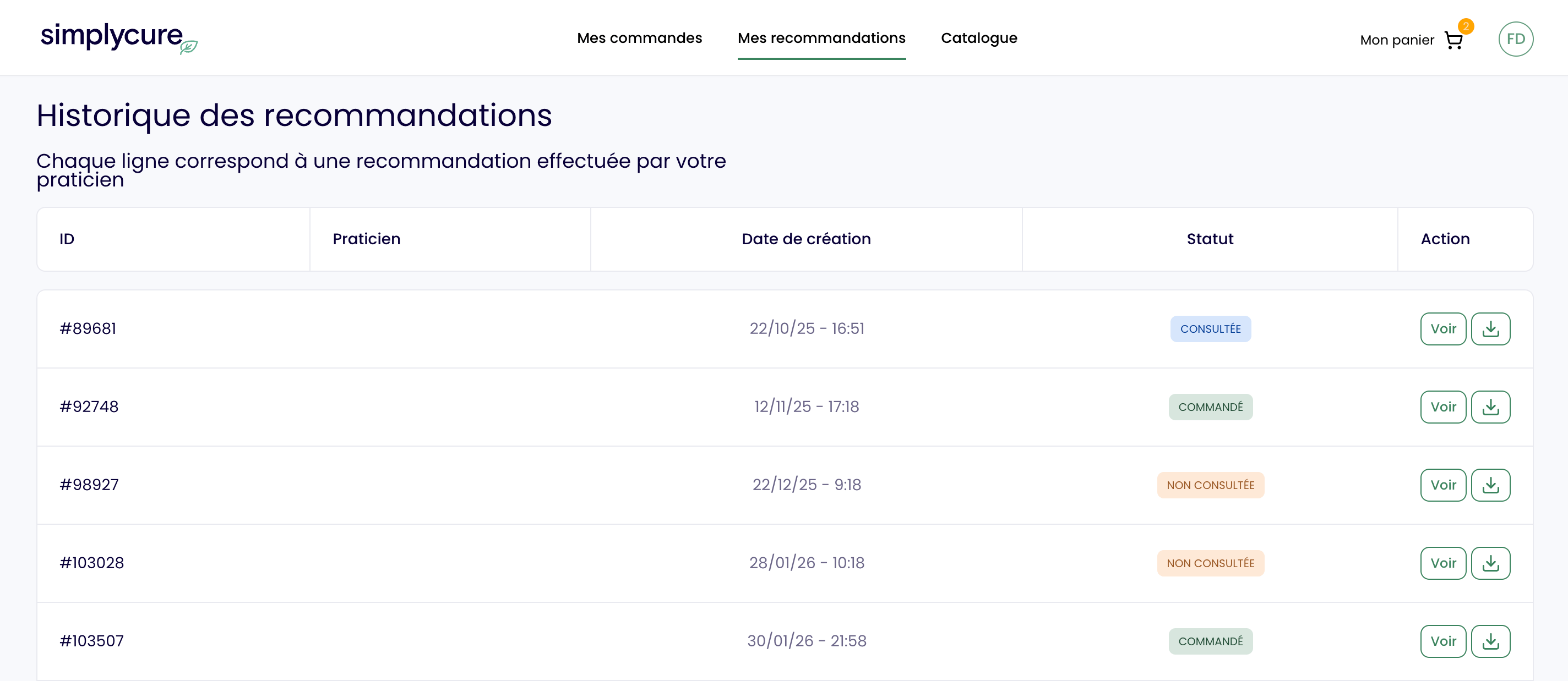 Recommandations rattachées automatiquement au compte patient