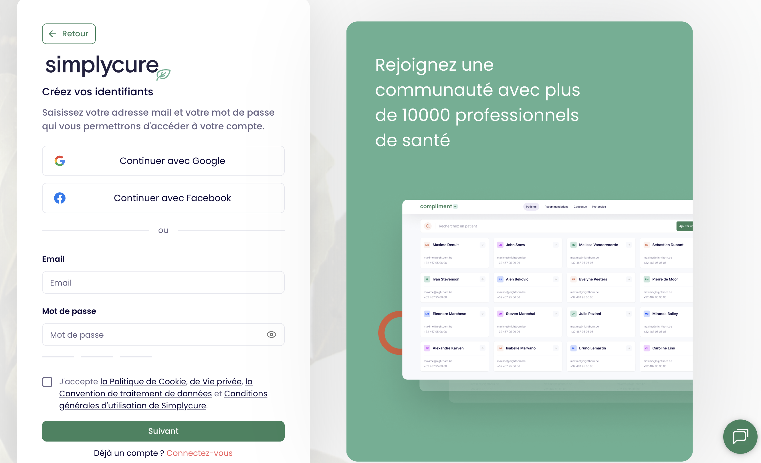 Création de compte praticien Simplycure