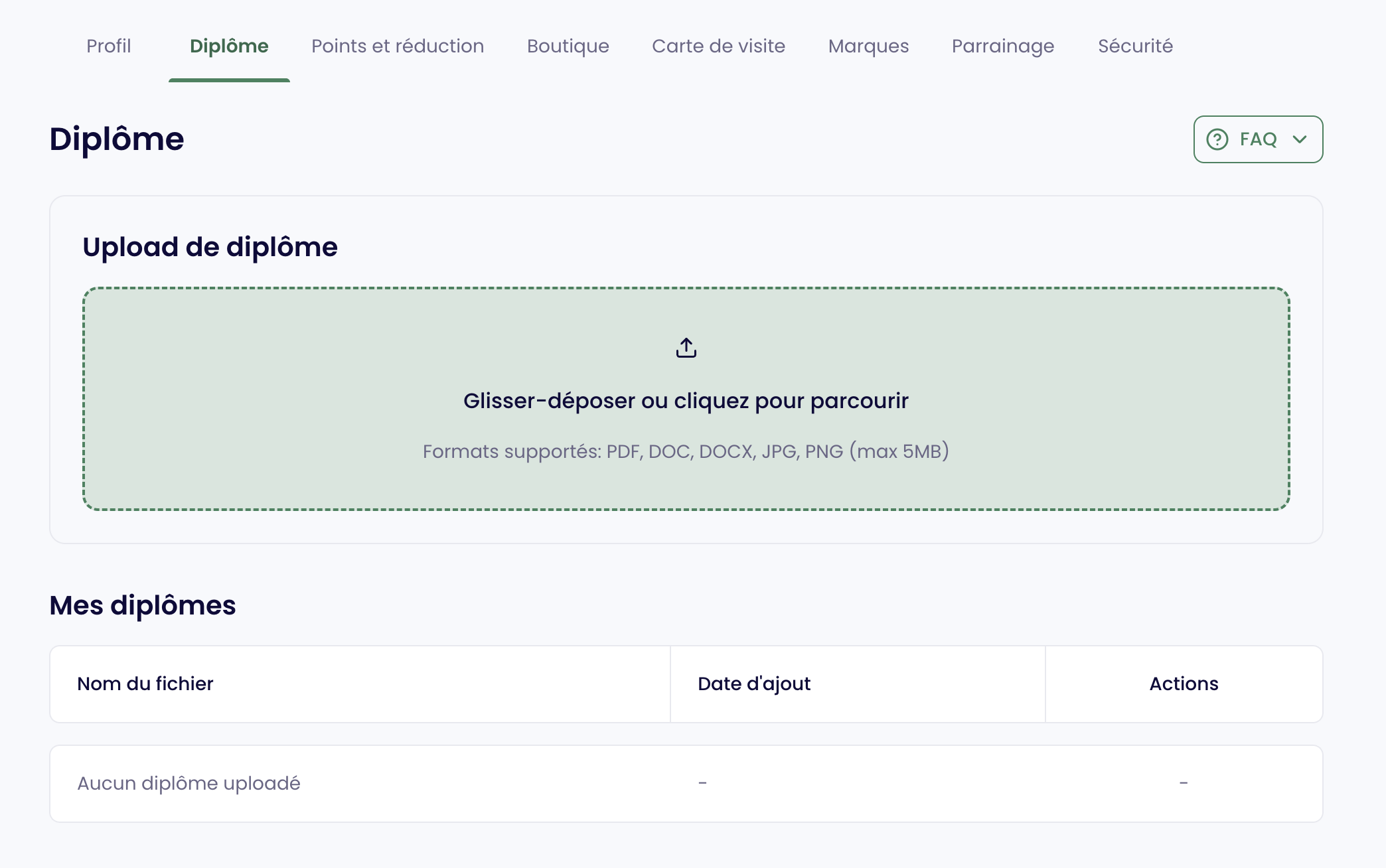 Upload du diplôme praticien
