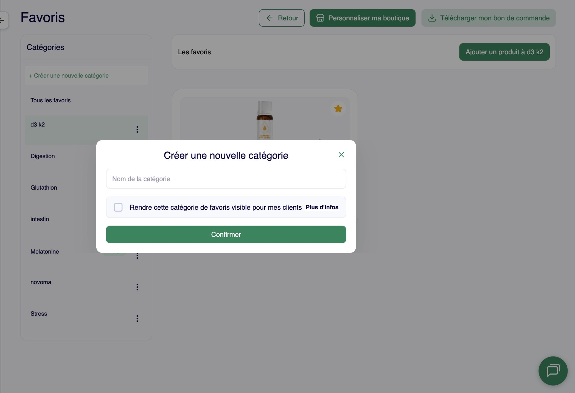 Ajouter un produit à une catégorie de favoris