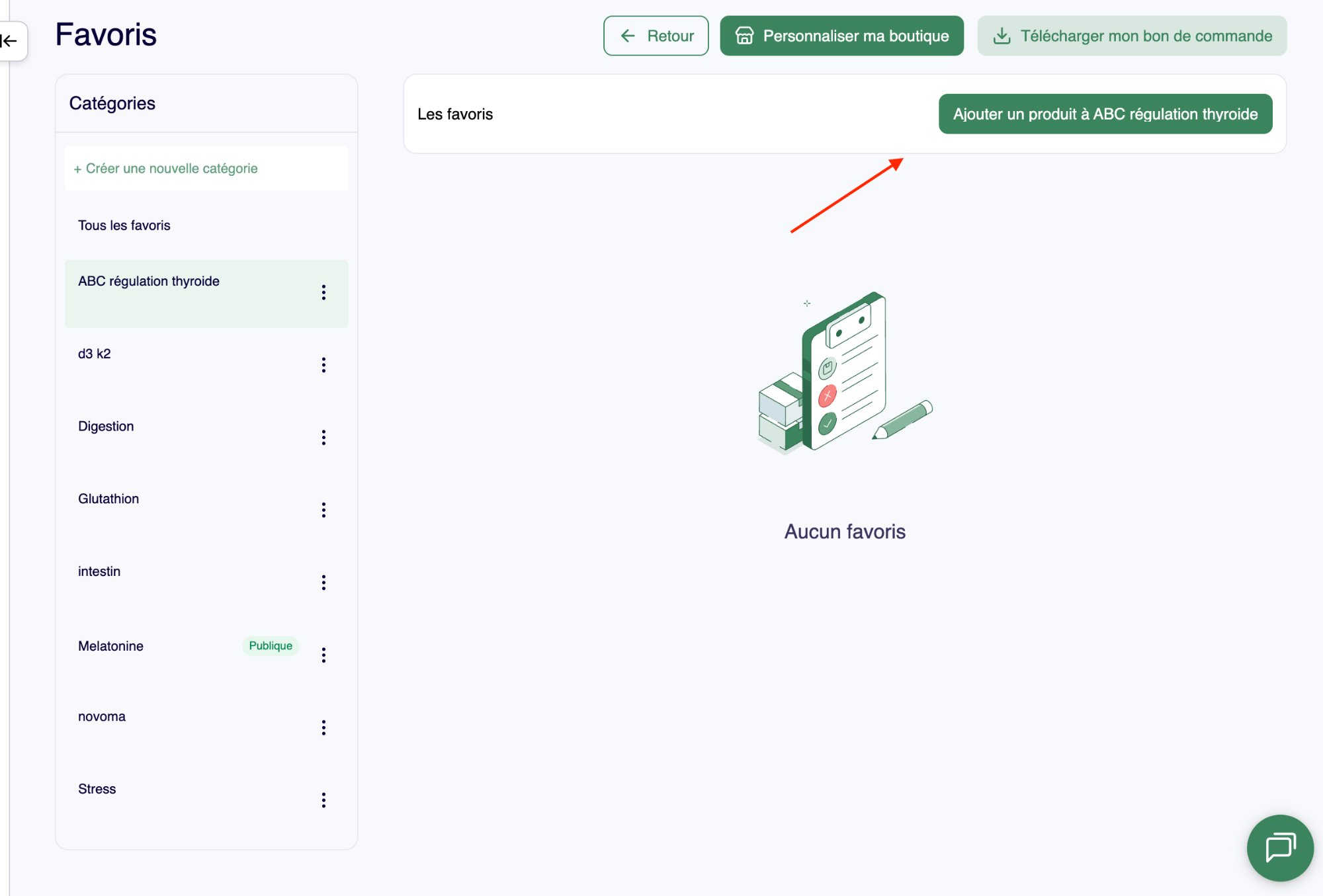 Menu modifier une catégorie de favoris