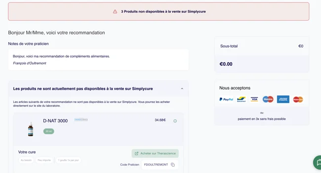 Vue patient de la recommandation sans achat