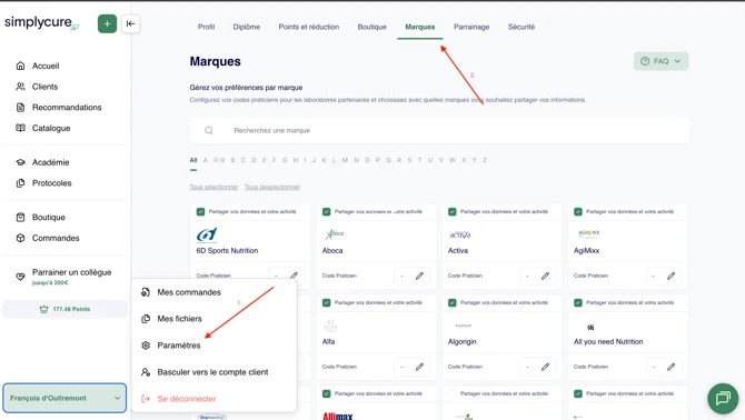 Gestion des préférences par marque dans Paramètres