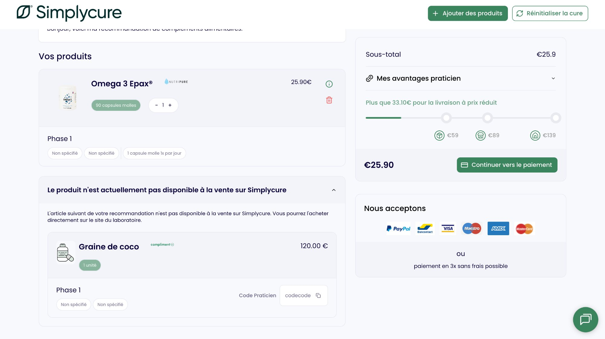 Vue patient de la recommandation Simplycure